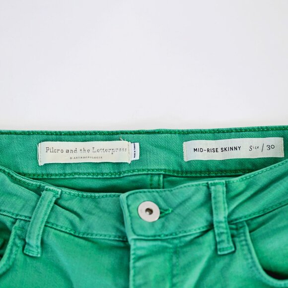 Pilcro and the Letterpress by Anthropologie Mid-Rise Skinny Green Jeans sz 30 - Picture 3 of 5